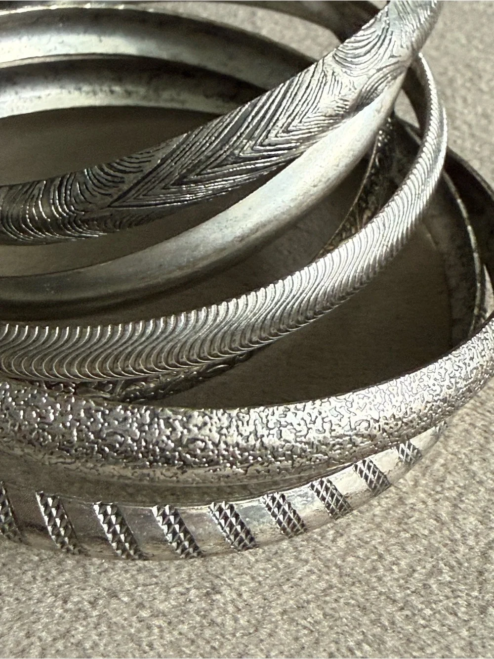 Silver Tone Textured Bangle Bracelet Set - Women Jewelry Bracelets